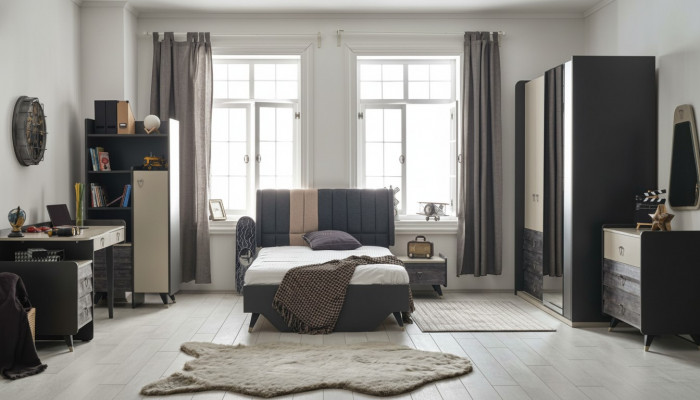 Luxuriéis gro Schlofzëmmer Set Jugendzëmmer Kannerzëmmer 7-Del Bett