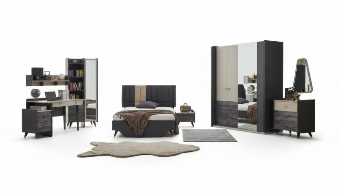 Luxuriéis gro Schlofzëmmer Set Jugendzëmmer Kannerzëmmer 7-Del Bett