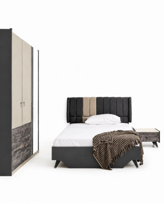 Luxuriéist stilvoll Schlofzëmmer-Set Delta Bett Nuetsdësch Kleederschaf