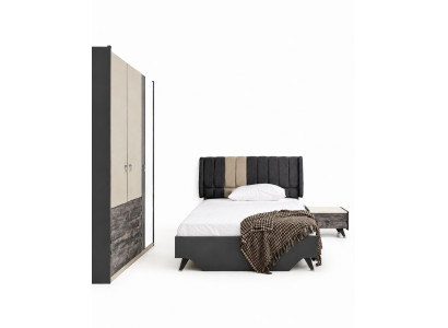 Luxuriéist stilvoll Schlofzëmmer-Set Delta Bett Nuetsdësch Kleederschaf
