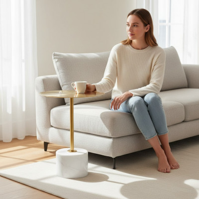 Luxuriéis Couchtisch Dëscher Ronn modern Metall Gold stilvollen Niewendësch