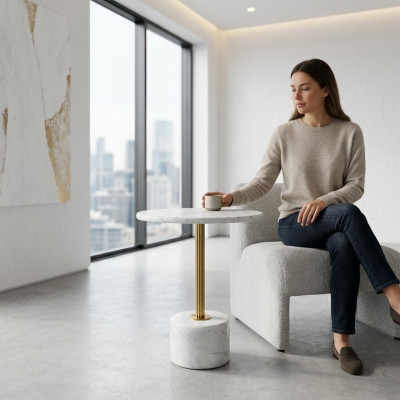 luxuriéis Couchdësch Dëscher Ronn modern Marmor Wäiss Niewendësch nei