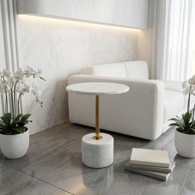 luxuriéis Couchdësch Dëscher Ronn modern Marmor Wäiss Niewendësch nei