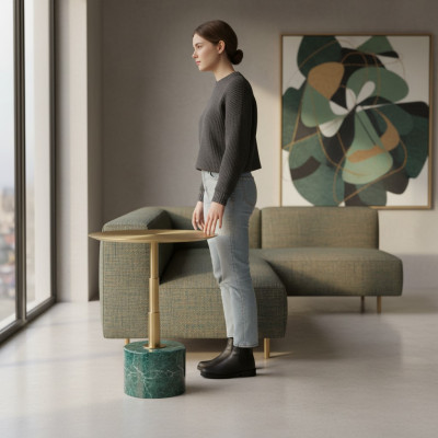 Marmor stilvoll gëllene Bäitisch nei luxuriéise modernen Couchdësch nei