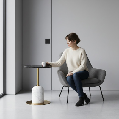 Säitentësch luxuriéise Marmor Modern Diwantësch Kaffisdësch Wunnzëmmer