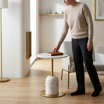 Säitendësch Héichwäerteg Marmor Modern Sofadësch Kaffisdësch Wunnzëmmer