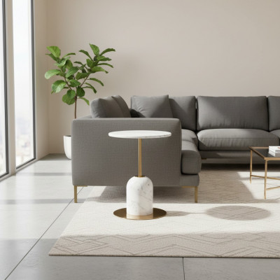 Säitendësch Héichwäerteg Marmor Modern Sofadësch Kaffisdësch Wunnzëmmer