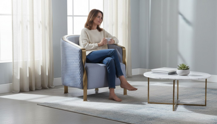 Modern luxuriéise Gri Sëtzmiwwelen Fernsee Sofa Polster Clubstull Metall