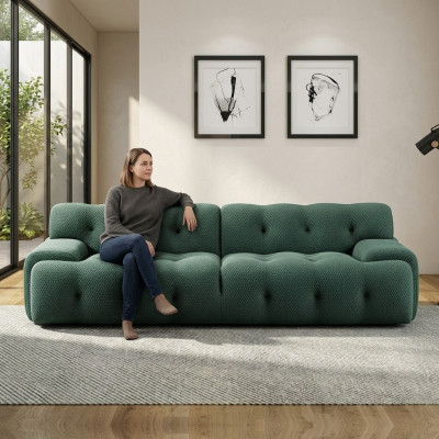 Exklusivt luxuriéise 3-Sëtzer-Sofa Stoffset modern Textilmöbel Gréng Faarf