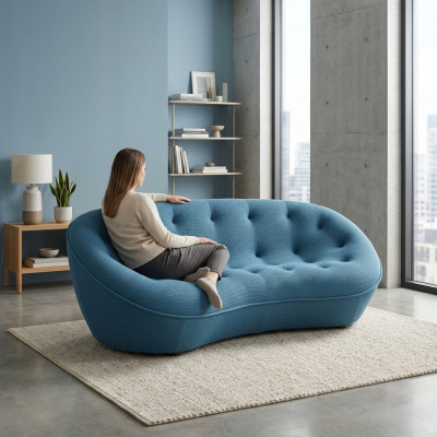 Sofa 3 Sëtz Canapé Polster Sofasen Couche Wohnzimmer Design Textil Stoff