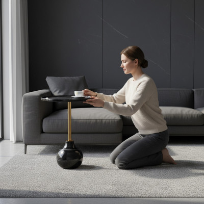 Couchtisch Luxus Design Canapé Dësch Kaffi Bäisteel Dëscher Wunnzëmmer Ronn