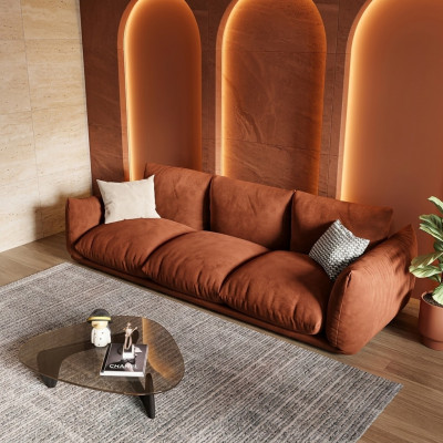 Canapé 3 Sëtzer Textil Holz Modern Braun Canapé Polster Sofa Luxus Nei Canapé