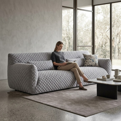 Wunnzëmmer Sofa 3 Sëtzer Grau Polster Sofas Design Holz Textil nei Modern
