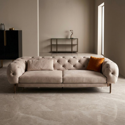 Sofa 3 Sëtzer luxuriéis Beige Polster Sofas Design Konschtlieder nei Modern