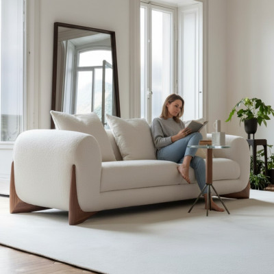 Sofa 3 Sëtz Plaz wäiss héichwäerteg Polstersofa Design Textil nei modern