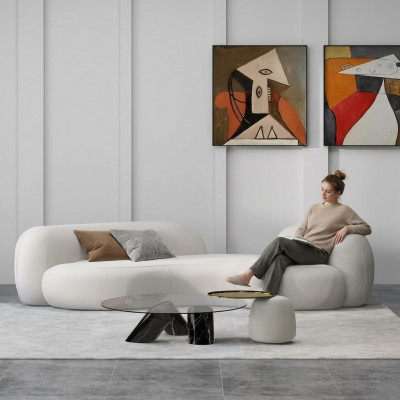 Moderne Sofa 3 Sëtzer Wäiss Héichwäerteg Polster Sofas Design Textil nei stilvoll