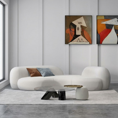 Moderne Sofa 3 Sëtzer Wäiss Héichwäerteg Polster Sofas Design Textil nei stilvoll