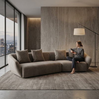 Exklusivt luxuriéist 4-Sëtzer-Sofa Stoffsëtz modern Textilmöbel Gro Faarf