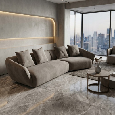 Exklusivt luxuriéist 4-Sëtzer-Sofa Stoffsëtz modern Textilmöbel Gro Faarf