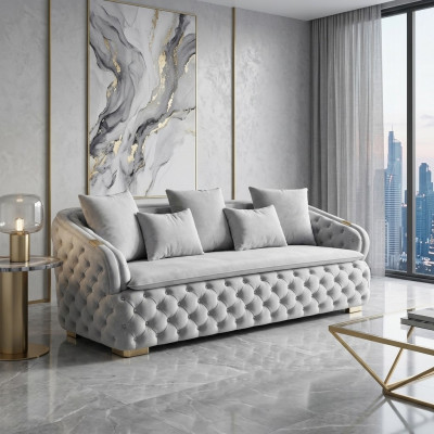 luxuriéis Designer gro 3-Sëtzer Luxus Chesterfield Stoffsofa modern nei