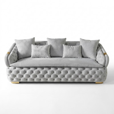 luxuriéis Designer gro 3-Sëtzer Luxus Chesterfield Stoffsofa modern nei