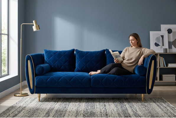 Design Blo 2-Sëtz Relax Sofa Sofa Textil Polster Canapé Stoff Couchen