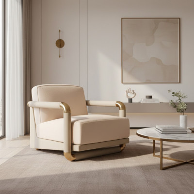Stylvoll Sesselen Beige Sesselen Fernseh Canapé 1 Sëtz Sofa Textil Stoff