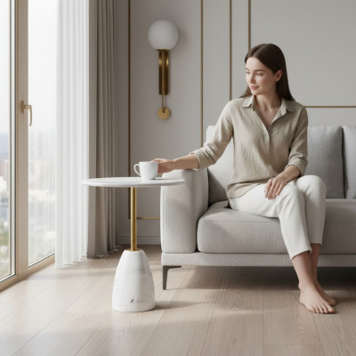 Couchtisch Luxus Design Marmerdësch Bäistelltiesch Wunnzëmmer Ronn nei