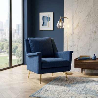 Design Luxus Bloe Chair Fauteuil Sofa 1 Plaz Fernseh Sofa Stoff Textil