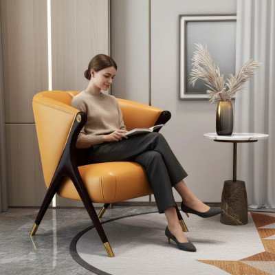 Design Luxus Orangë Fautteuil Chair Sofa 1 Plaz Fernseh Chaise Liederlook