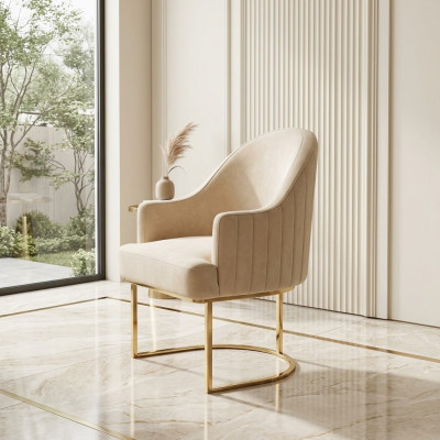 Iesszëmmerstill Wunnzëmmer luxuriéis Beige Stull mat Metall Modern nei