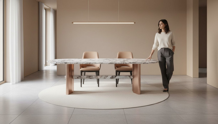 Iesszëmmer Miwwelen Edelstahl Oval Iessdësch Dësch Design Dëscher Luxus Miwwelen