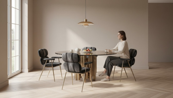 Designer Dësch Gold Iesszëmmerdësch Ronne Glas Ronne Dëscher Modern luxuriéisen