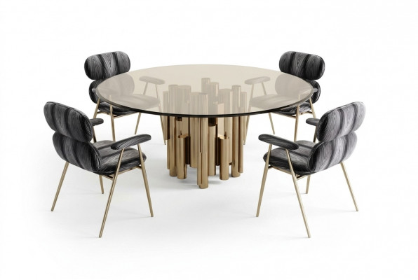 Designer Dësch Gold Iesszëmmerdësch Ronne Glas Ronne Dëscher Modern luxuriéisen