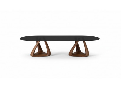 Designer schwaarzen Iesszëmmer Dësch Luxus Iesszëmmer Miwwel Holzplack oval
