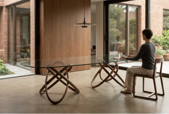 Designer Modernen Iesszëmmer Dësch Luxus Ovalen Glastësch Glas Miwwel Nei