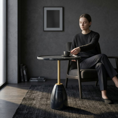 Marmor stilvollen schwaarze Säitentisch Dësch luxuriéise modernen Couchdësch Dëscher