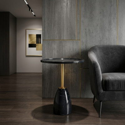 Marmor stilvollen schwaarze Säitentisch Dësch luxuriéise modernen Couchdësch Dëscher