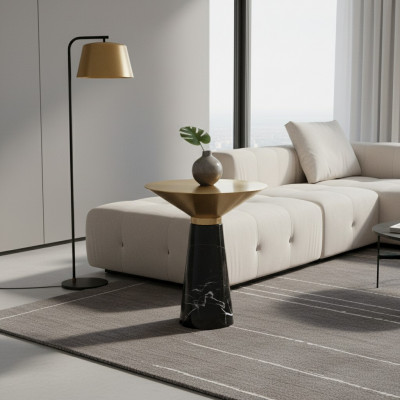 Schwaarzen Designer Beräicher Dësch Luxus Edelstahl Miwwelen Wunnzëmmer Dësch