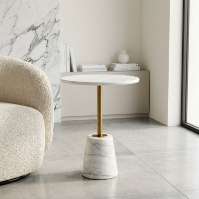Wäiss ronnd Marmor Dëscher Metall Miwwele Bäisëtzdëscher Designer Dësch