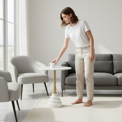 Modernen Couchtisch Luxus Wäiss Dësch Säitendëscher Wunnzëmmer Ronn nei