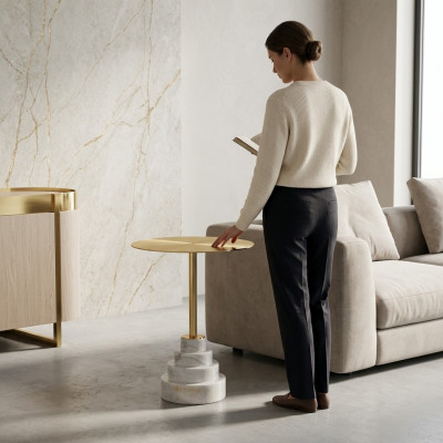 Modernen Couchtisch Luxus Metallsdësch Niewendëscher Stotzëmmer Ronnen nei
