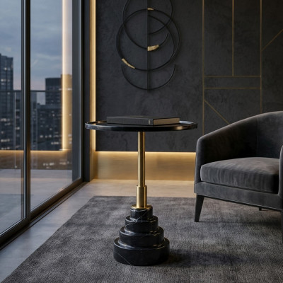 Modern schwaarze Couchtisch Luxus Marmer Dësch Bäitest Dëscher Wunnzëmmer Ronn