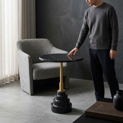 Niewendëscher Dëscher Wunnzëmmer Ronn Modern Schwaarz Couchtisch Luxus Marmor Dësch