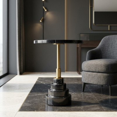 Niewendëscher Dëscher Wunnzëmmer Ronn Modern Schwaarz Couchtisch Luxus Marmor Dësch
