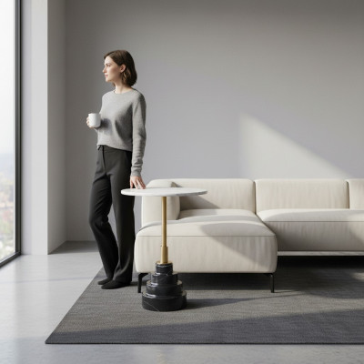 Niewent Dëscher Wunnzëmmer Ronn Héichwäerteg Modern Luxus Couchtisch Marmor