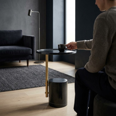 Niewentafel Schwaarz Salontafel Designer Dësch Wunnzëmmerdësch Dëscher nei
