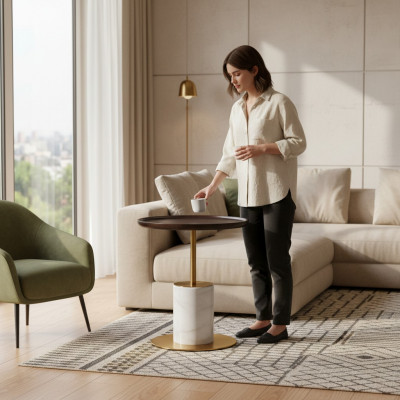 Designer wäisse Kaffisdësch Luxus Säitentabell Stilvoll Miwwelen Dësch