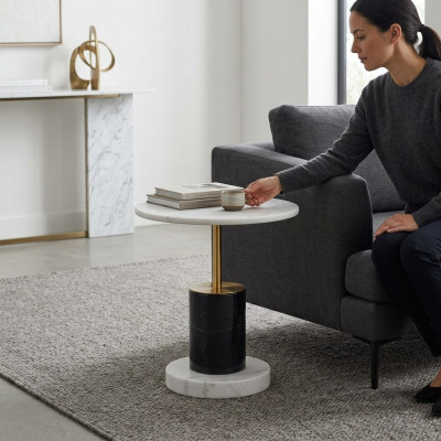 Wäisser Marmorimitation Niewentisch Designer Ronden Stil Oflaachtisch Dësch