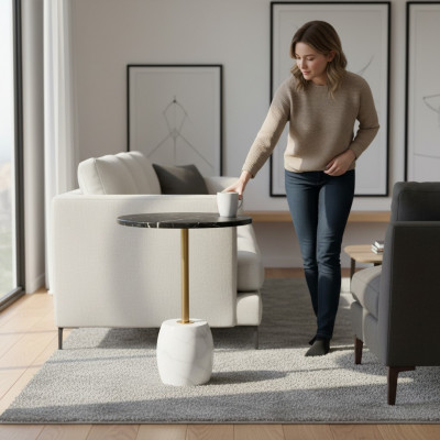Luxuriéise Marmor Dësch Wunnzëmmer Miwwelen Ronnt Design Salondësch Stil
